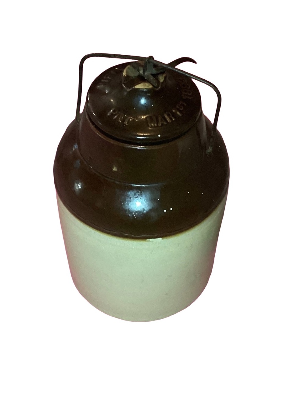 Rare Antique Weir Stoneware Large Crock: Primitive Salt Glazed Canning Jar 1892 - Picture 1 of 4